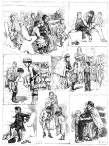 The London Samaritan Society's distribution of boots and clothing to poor children, 1883. Creator: R. Taylor.