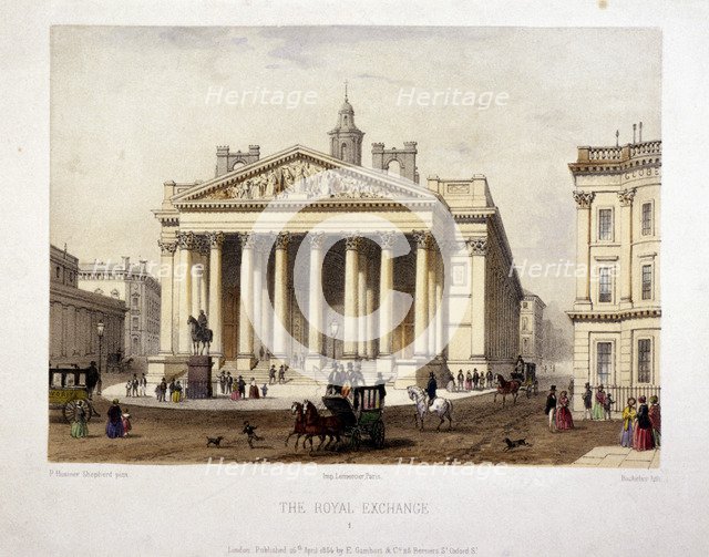 View of the Royal Exchange's west front, London, 1854. Artist: Charles Claude Bachelier