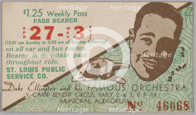 Transit pass for St. Louis Public Service Company depicting Duke Ellington, 15067. Creator: Unknown.
