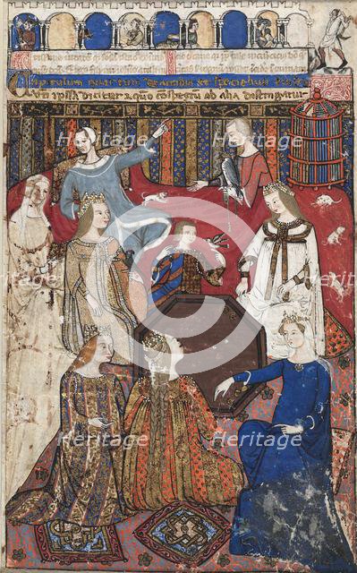 Leaf from a Cocharelli Treatise on the Vices: Accidia and Her Court, c. 1330-40. Creator: Unknown.