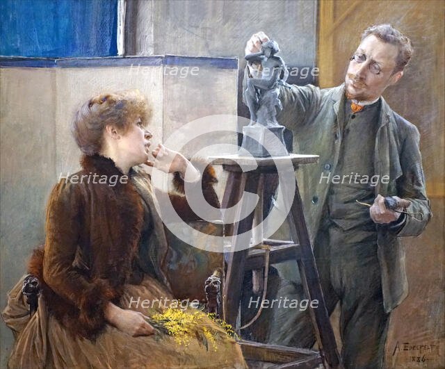 Portrait of the Sculptor Ville Vallgren (1855-1940) and his Wife Antoinette, 1886. Creator: Edelfelt, Albert Gustaf Aristides (1854-1905).