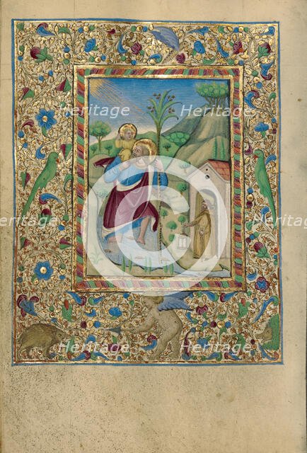 Saint Christopher Carrying the Christ Child; Book of Hours, about 1460. Creator: Unknown.