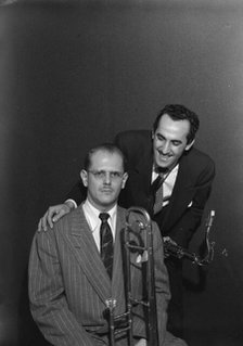 Portrait of Bill Harris and Charlie Ventura, William P. Gottlieb's home..., N.Y., 1947. Creator: William Paul Gottlieb.