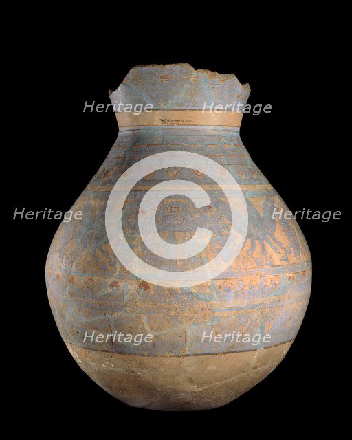 Hand- and wheel-made jar with blue painted motifs, XVIIIth Dynasty (c1540 BC-c1292 BC). Artist: Unknown.