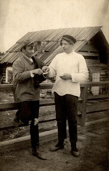 Comic scene "Let's smoke", 1913-1914. Creator: S. Ia. Mamontov.