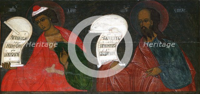 The Prophets Daniel and Elisha, 16th century.  Creator: Russian icon.