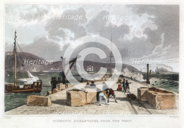 'Plymouth Breakwater from the West', 1829. Artist: Thomas Allom