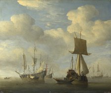 An English Vessel and Dutch Ships Becalmed, c. 1660. Artist: Velde, Willem van de, the Younger (1633-1707)