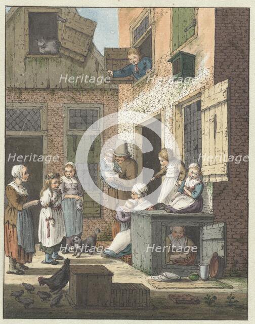 Group of people in front of a house, 1758-1808. Creator: Christina Chalon.