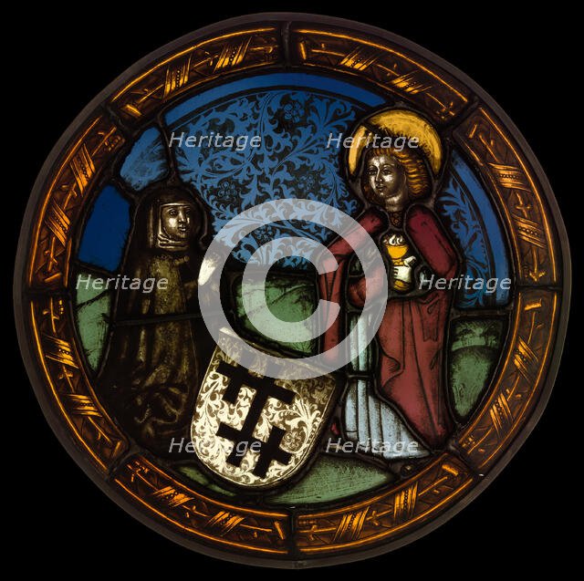 A Nun Kneeling before Saint John the Evangelist, Germany, c. 1500. Creator: Unknown.