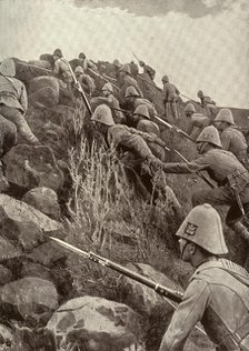 'Paardeberg: The Canadians Storming An Outlying Kopje', February 1900, (c1900).  Creator: Thiele & Co.