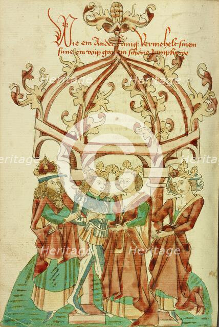 The Marriage of a Prince and Young Woman; Barlaam und Josaphat, 1469. Creators: Hans Schilling, Diebolt Lauber.