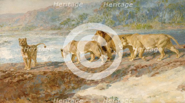 'On the bank of an African river', 1918. Artist: Briton Riviere