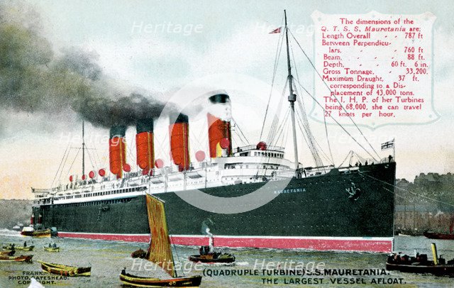 Ocean liner RMS 'Mauretania', 20th century. Artist: Unknown