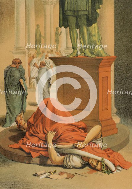 Assassination of Julius Caesar in Rome, on March 15, 44 BC, stabbed by Roman..., 1882.  Creator: Unknown.