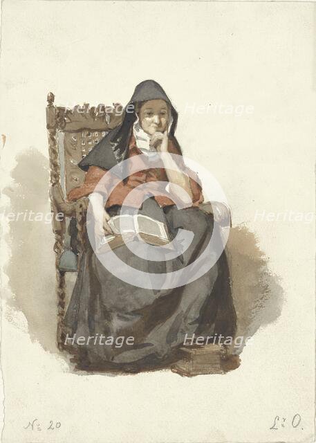 Seated pensive woman with book, 1836-1915. Creator: Johannes Eugel Masurel.