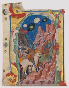 Initial A with the Battle of the Maccabees, Italian, ca. 1360-70. Creator: Unknown.