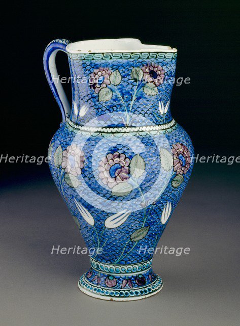 Jug with flowers against a fish-scale background, 1530-1550. Artist: Unknown.