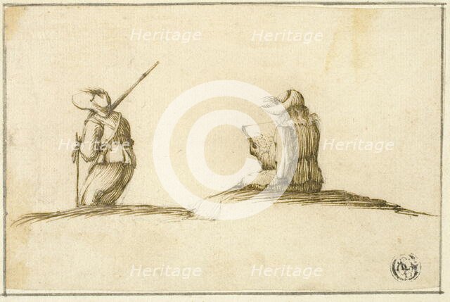 Artist Sketching, and Soldier, Both Seen from Back, n.d. Creator: Unknown.