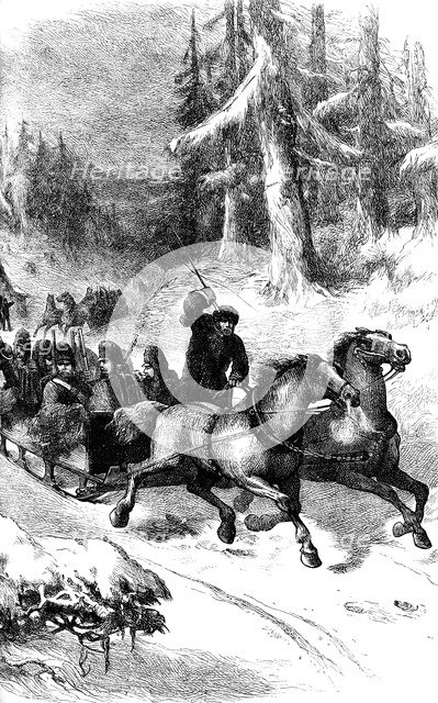 British troops conveyed through Canada in winter, c1860s (c1880). Artist: Unknown