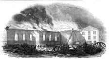 Great fire at the New-Cross Railway Station, on Monday last, October, 1844. Creator: Ebenezer Landells.