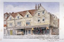 Wooden shop fronts described as Sharps's Buildings, Royal Mint Street, Stepney, London, 1871 Artist: Charles James Richardson
