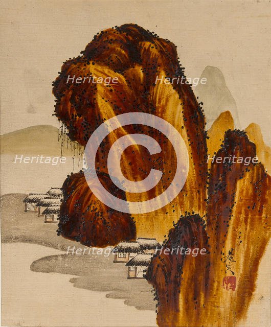 Village among Rocks, 19th century. Creator: Shibata Zeshin.