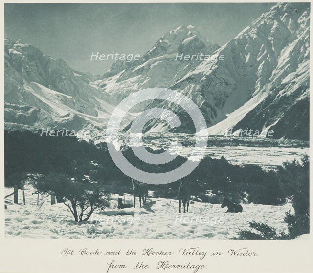 Mt Cook and the Hooker Valley in winter, from the Hermitage, 1920s. Creator: Harry Moult.