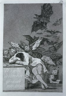 Los Caprichos, series of etchings by Francisco de Goya (1746-1828), plate 43: 'El sueño de la raz…