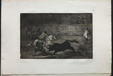 Bullfights: A Spanish Mounted Knight Breaking Short Spears with the Help of Assistants, 1876. Creator: Francisco de Goya (Spanish, 1746-1828).