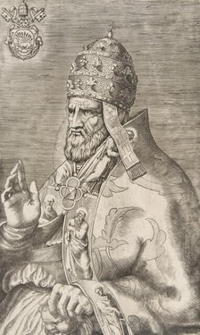 Portrait of Pope Marcellus II, right hand raised facing left, ca. 1555. Creator: Giulio Bonasone.