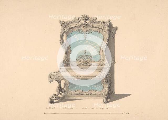 Design for Cabinet Pianoforte, Louis Quinze Style, 1835-1900. Creator: Robert William Hume.