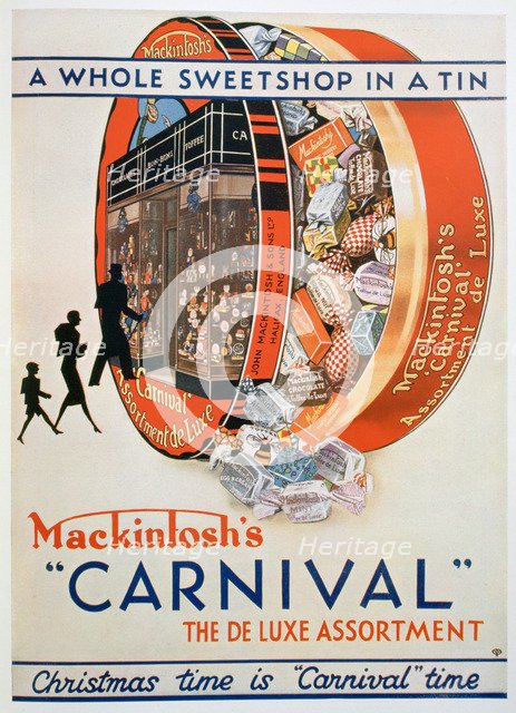 Advert for Mackintosh's 'Carnival' toffee assortments, 1930. Artist: Unknown
