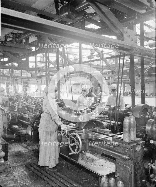 Machine worker, Cunard Shell Works, Birkenhead, Merseyside, 1917. Artist: Bedford Lemere and Company