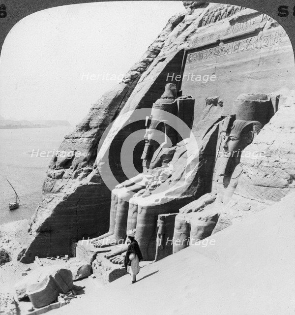 'Looking down on the river past the front of Abu Simbel temple, Egypt', 1905.Artist: Underwood & Underwood