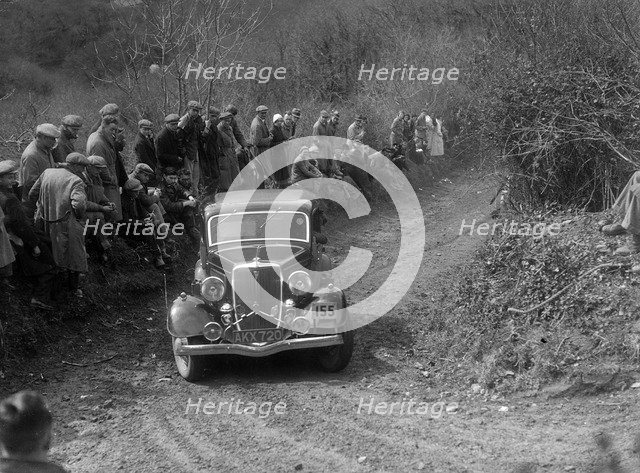 Ford V8 of Major DEM Douglas-Morris competing in the MCC Lands End Trial, 1935. Artist: Bill Brunell.