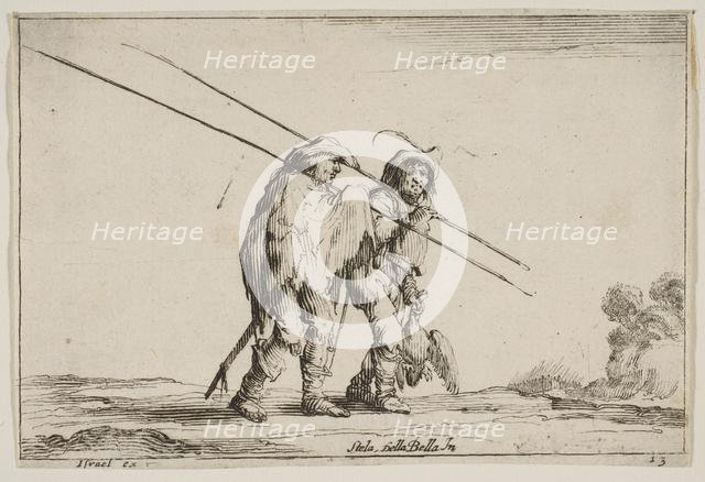 Plate 13: Two pikemen walking towards the right, each with their pikes in their right hand..., 1642. Creator: Claude Goyrand.