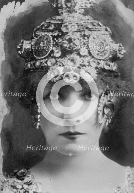 S. Bernhardt with elaborate headdress, 1912. Creator: Bain News Service.