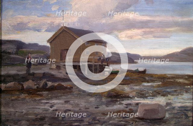 Boat House in Flatanger, probably 1896. Creator: Fredrik Jonas Lucian Botfield Collett.