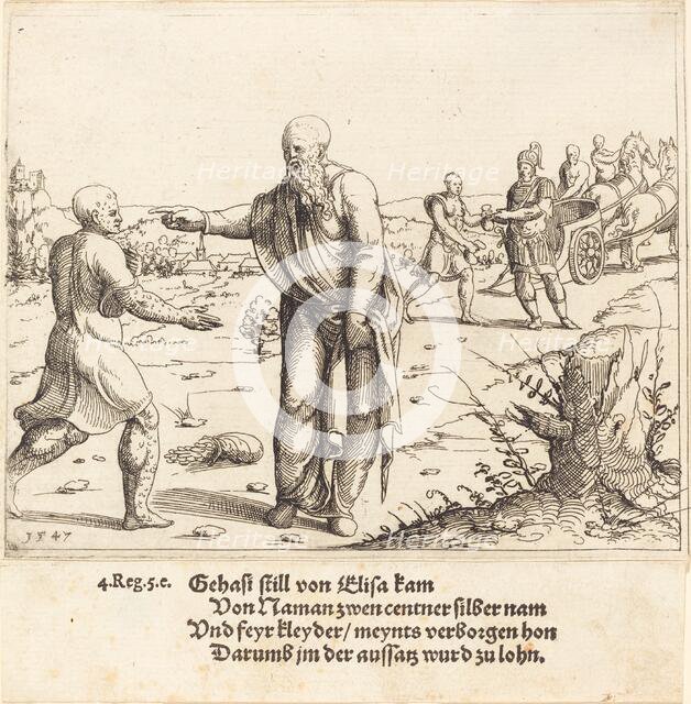 Elisha Punishes Gehazi with Naaman's Leprosy, 1547. Creator: Augustin Hirschvogel.