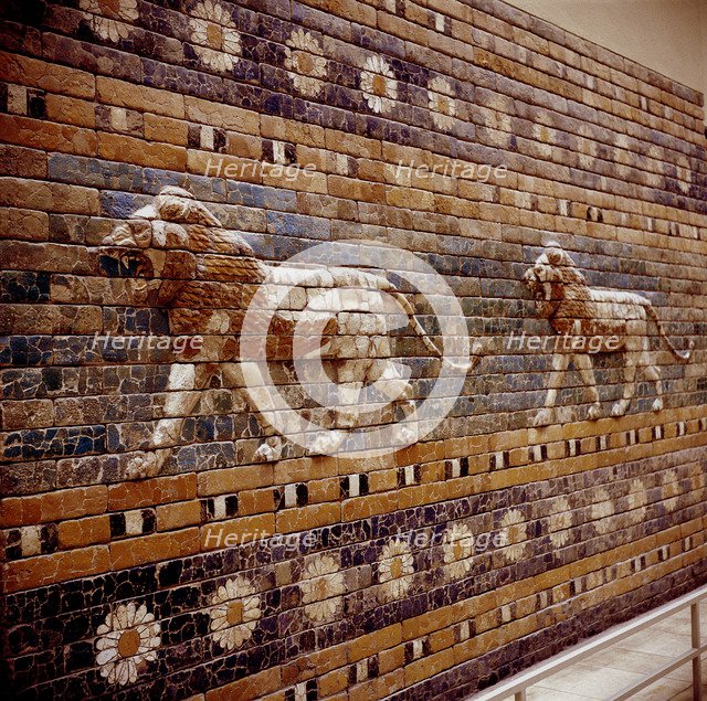 Brick relief of a lion on the walls of the Sacred Way leading to the Ishtar Gate, Babylon, c580 BC. Artist: Unknown