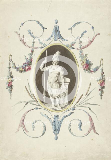 Design for room decorations with a panel with a standing warrior, 1767-1823. Creator: Abraham Meertens.