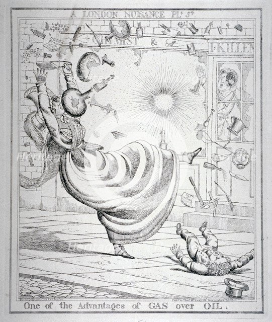 'One of the Advantages of Gas over Oil', 1821. Artist: Richard Dighton