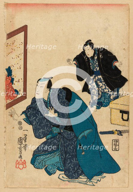 Ichikawa Danjuro VII before a screen decorated with peonies, c. 1847/52. Creator: Utagawa Kuniyoshi.