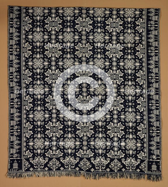 Bed Cover (Jacquard Coverlet), 1847. Creator: Charles Adolph.