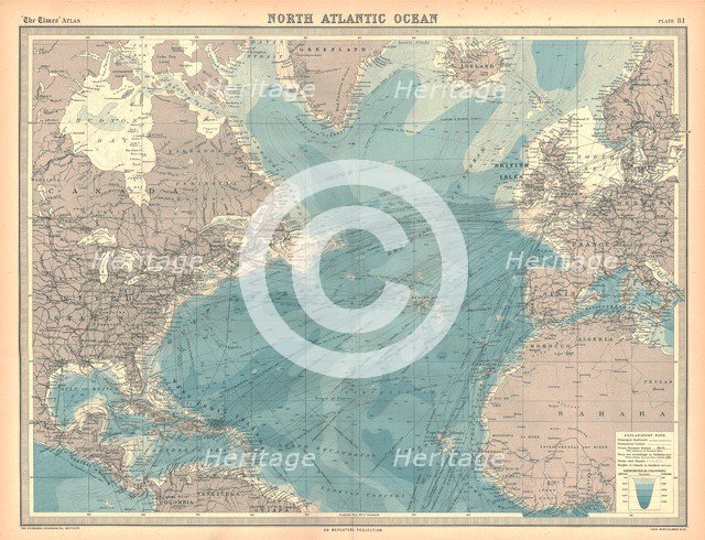 Map of the North Atlantic Ocean. Artist: Unknown.