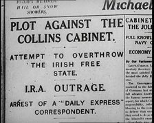 Newspaper Headline 'Plot Against the Collins Cabinet', 1922. Creator: British Pathe Ltd.