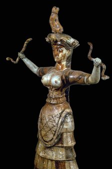 Minoan faience figure of a Snake Goddess, 17th century BC. Artist: Unknown