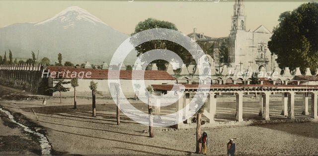 Mexico, Popocatapetl [sic] from plaza, Amecameca, between 1884 and 1900. Creator: William H. Jackson.