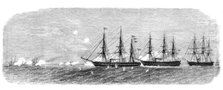 The War in Denmark: Danish cruisers of Rügen chasing a Prussian flotilla into Swinemünde..., 1864. Creator: Unknown.